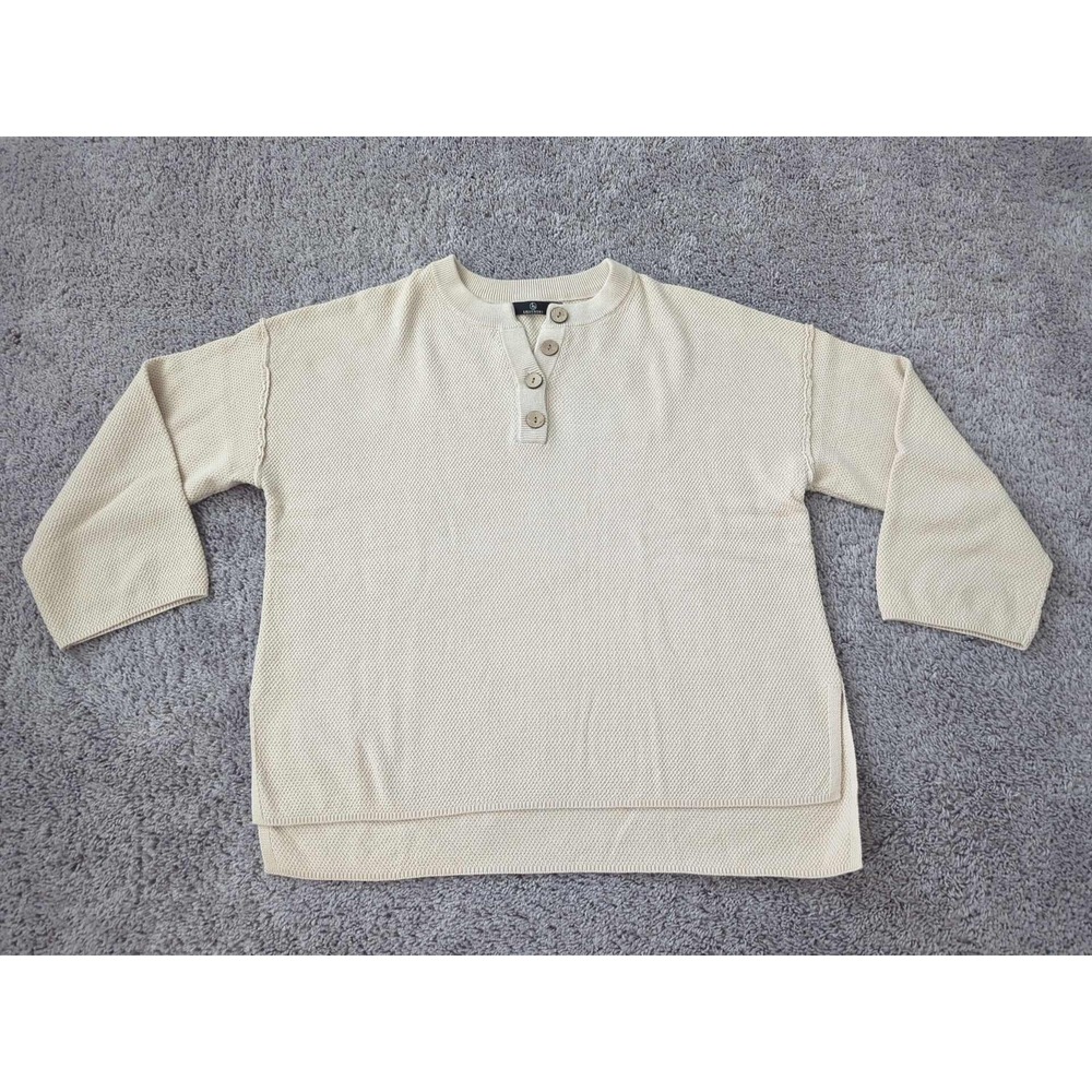 Lillusory Sweater Womens XL Beige Henley Knit Pullover Drop Shoulder Side Slit